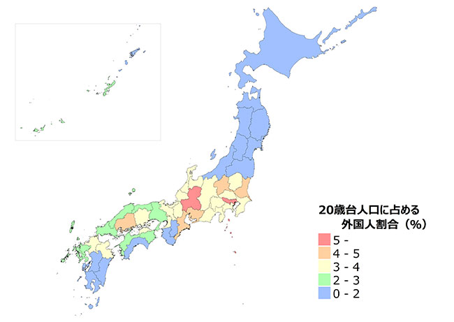 20代に占める外国人割合