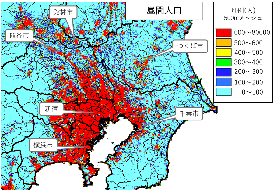 関東地方の昼間人口（分布図）