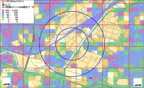 平成17年国勢調査100mメッシュ推計データ：イメージ