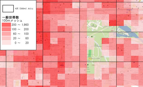 平成22年国勢調査100mメッシュ推計データ：イメージ